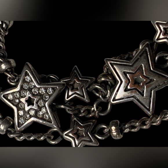 BRIGHTON Star Rocks Silver Plated Triple Strand Star Chain Woman’s Bracelet - Picture 6 of 12